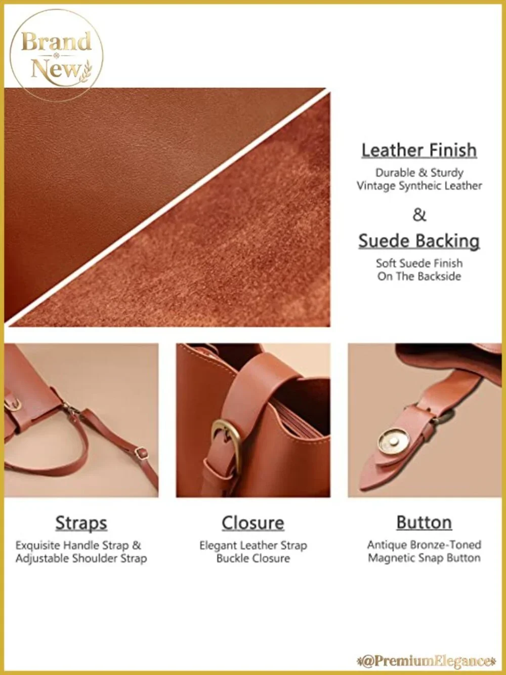 Vegan Leather Bucket Bag Women Hobo Retro Casual Purse Vintage Adjustable Strap